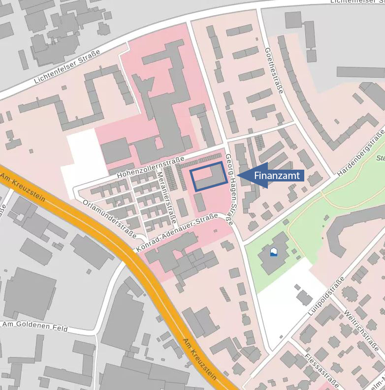  Lageplan mit Markierung des Finanzamts Kulmbach, Georg-Hagen-Straße 17 
